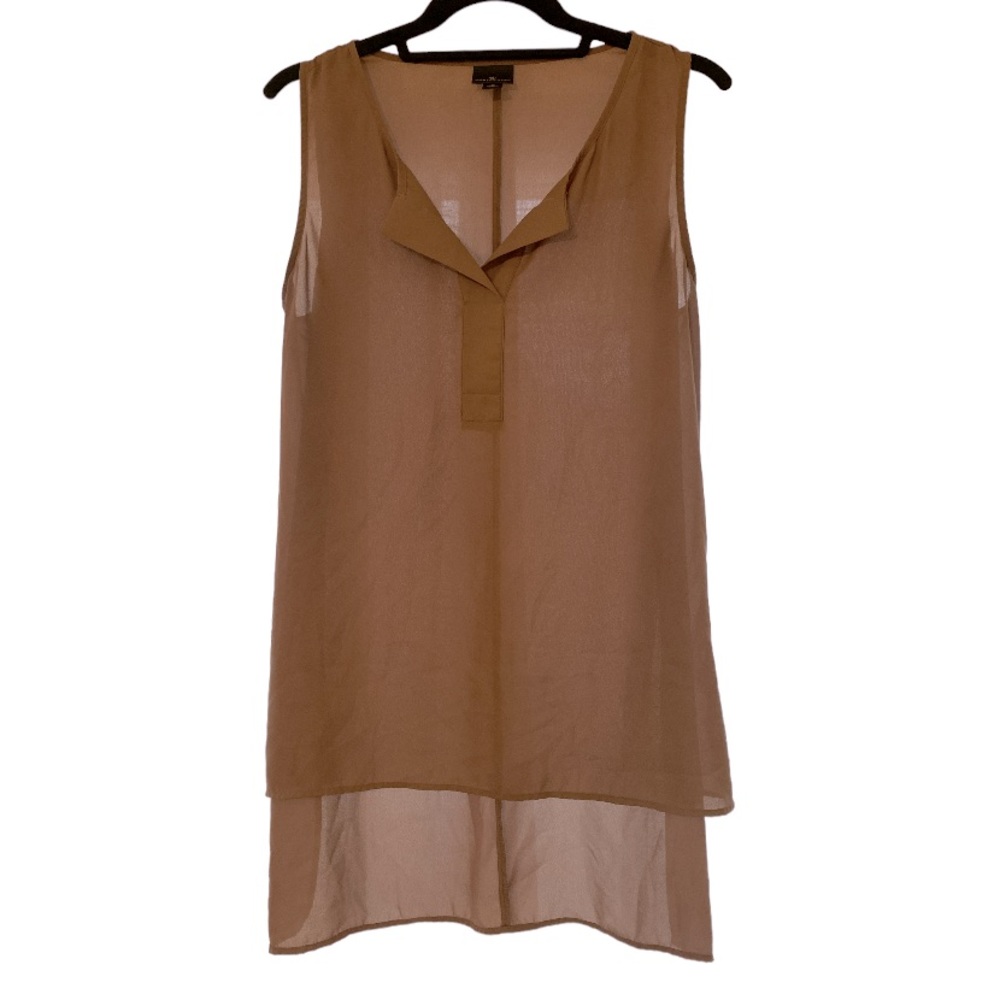 Worthington Sheer High Low Professional Tunic Brown Tan Tank Top